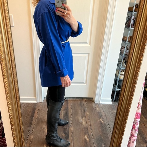 Royal sapphire cobalt blue oversized classic  boyfriend button up down shirt - Picture 4 of 12